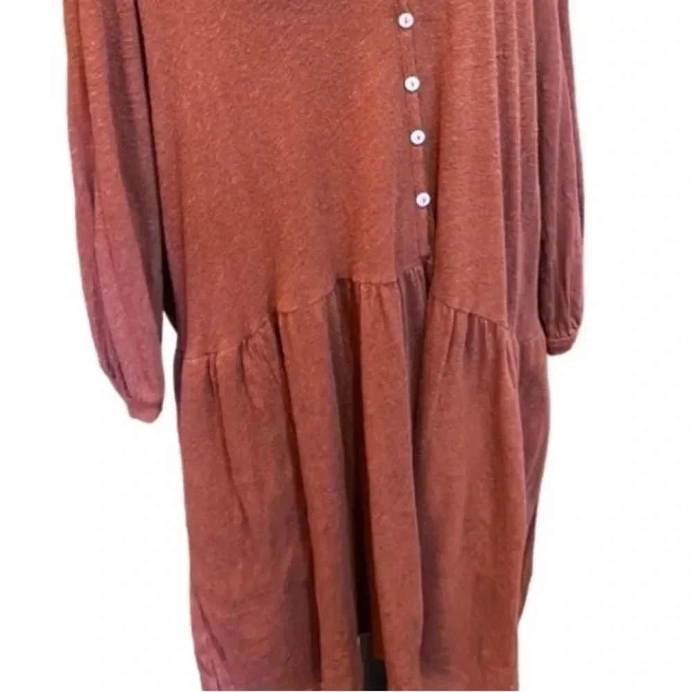 Free People Beach Linen Blend Drop Waist Button Up Oversized Mini Dress Medium - Picture 4 of 9